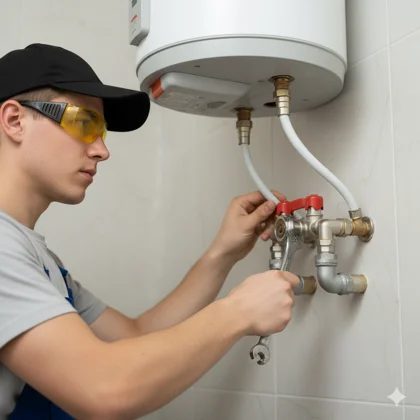 Técnico realizando mantenimiento de boiler calentador de agua en Los Mochis